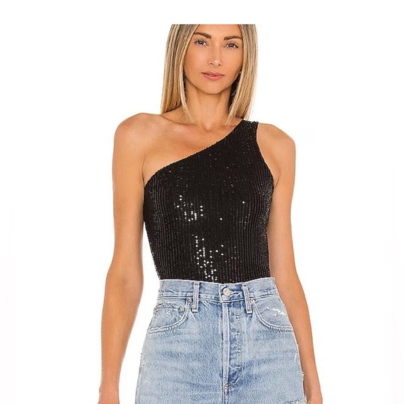 REVOLVE Tops - NWT SUPERDOWN Remi One Shoulder Bodysuit Sequins by Revolve.